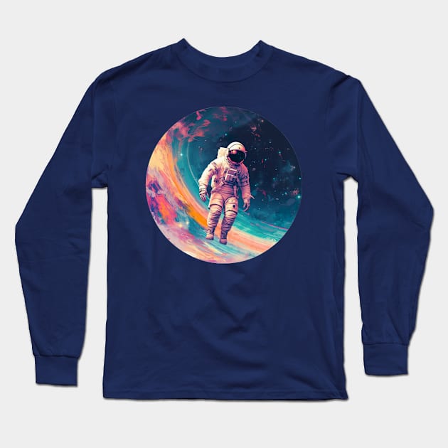 Cosmic Explorer - Space Traveling Astronaut T-shirt Design Long Sleeve T-Shirt by PlutoOrigins